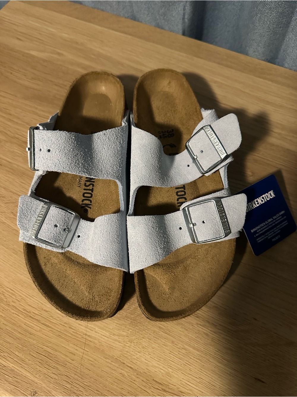 Birkenstock Arizona Baby Blue Suede Sandals EU 38 US 7 Narrow New In Box